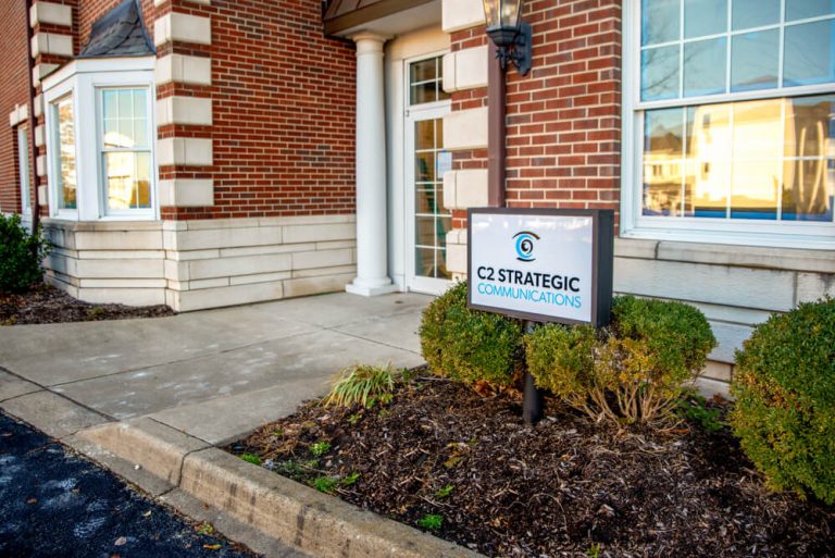 Exterior front door of C2 Strategic Communications Louisville headquarters