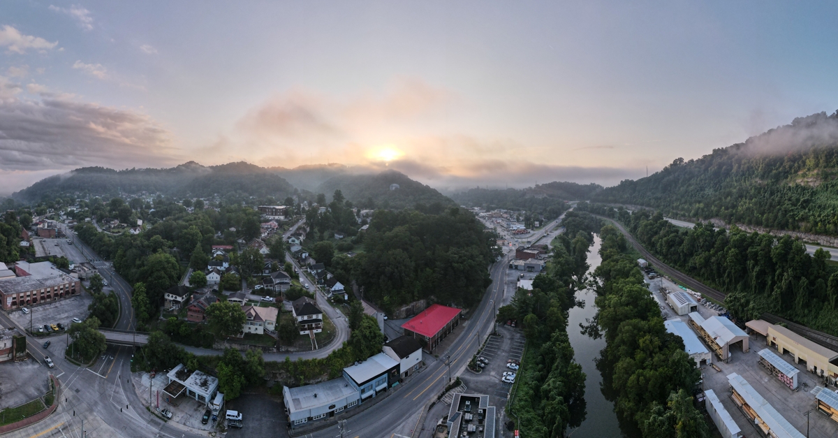 Aerial photo over Hazard, Kentucky.